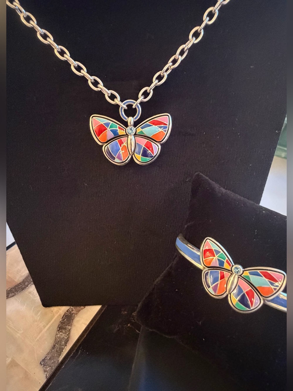 Brighton Colormix Enamel Large Butterfly Necklace and Bracelet Set